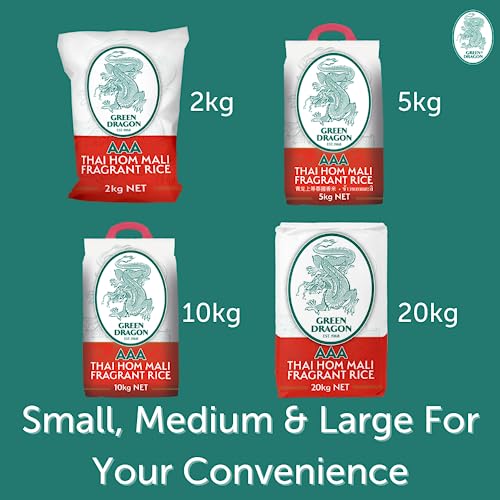 Green Dragon Thai Fragrant Jasmine Rice 5KG | Thai Hom Mali | AAA | Premium Rice | White Rice | Chinese Ingredients | Chinese Asian Cooking | 5KG