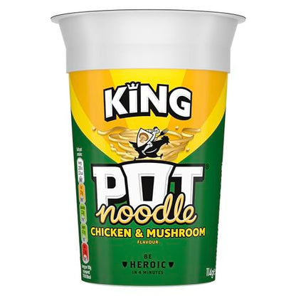 Pot Noodle Chicken & Mushroom King Pot Noodle instant vegetarian snack quick to make noodles 12x 114 g