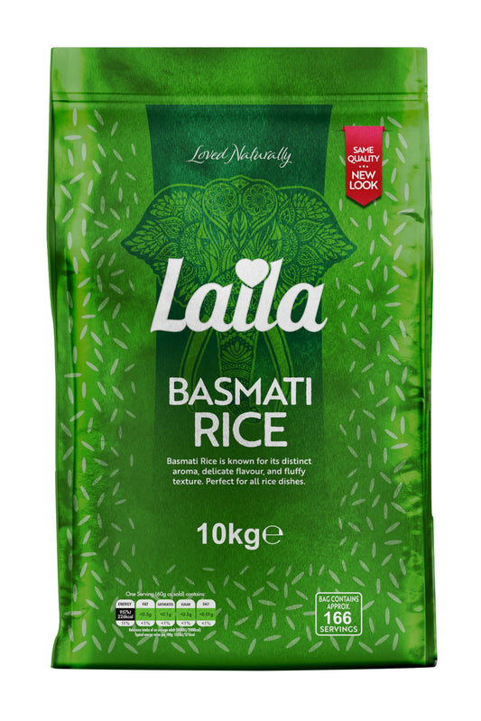 Laila Basmati Rice 10Kg, Aromatic Rice Basmati-Style, 10kg Basmati Rice Long Grain for Biryani, Pilaf or Pulao, Gluten Free Rice, 100% Pure Long Grain Rice